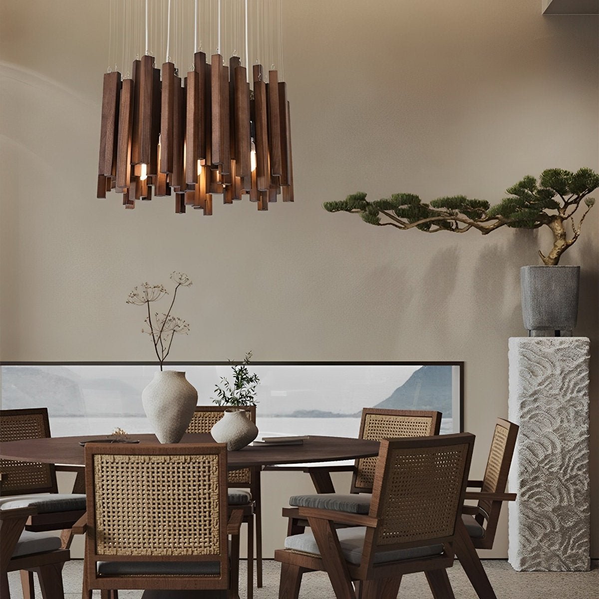 Modern Minimalist Wood Firewood Stick Chandelier Light - Flare Shack