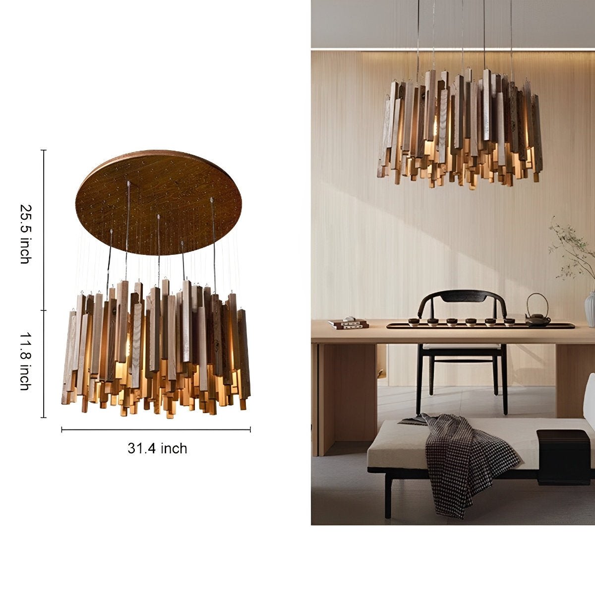 Flare Shack Modern Minimalist Wood Firewood Stick Chandelier Light