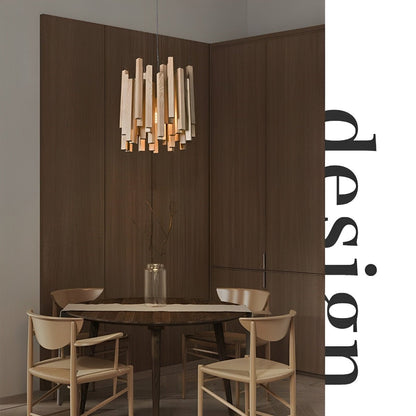 Flare Shack Modern Minimalist Wood Firewood Stick Chandelier Light