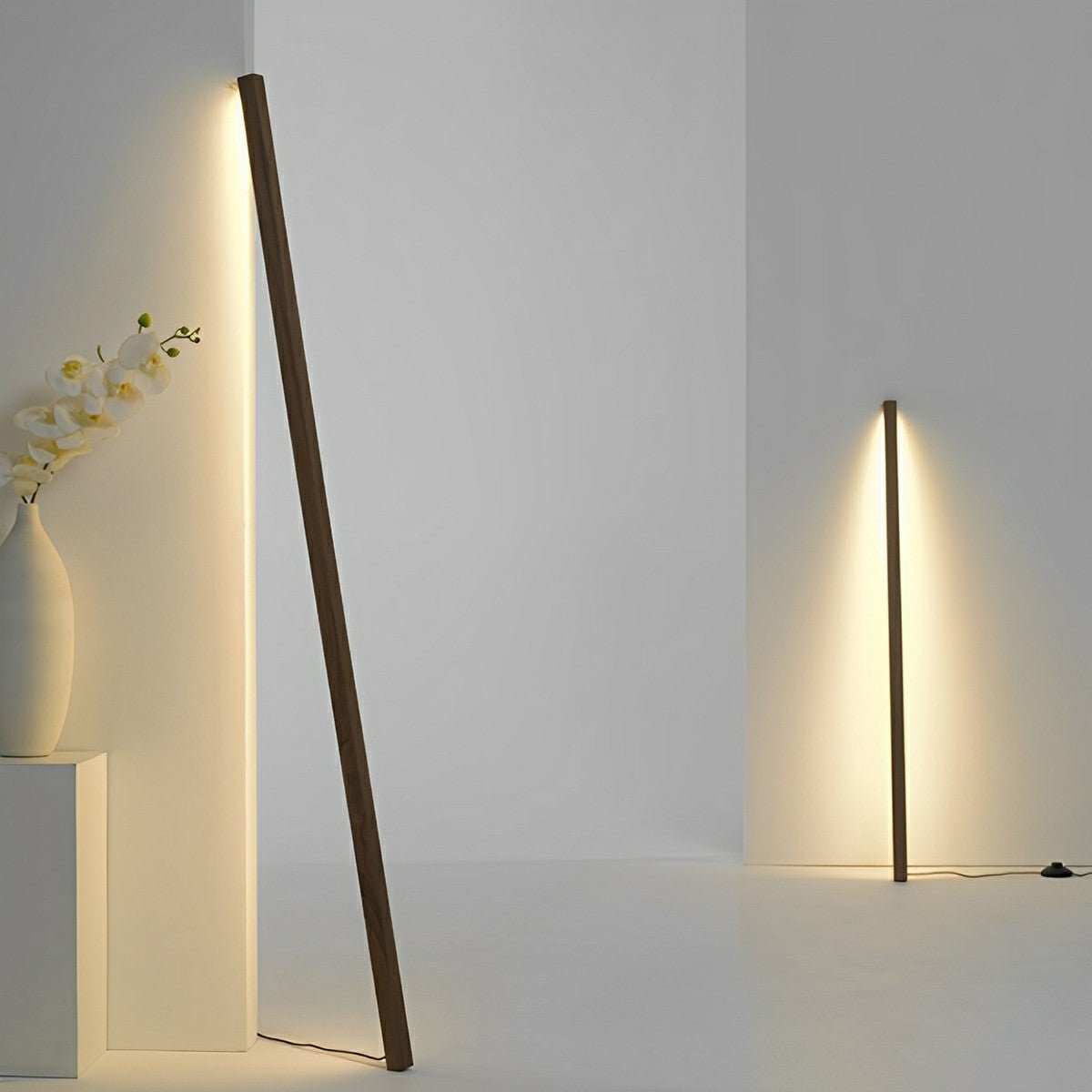 Modern Minimalist Wood Plug In LED Long Strip Floor Lamp - Flare Shack