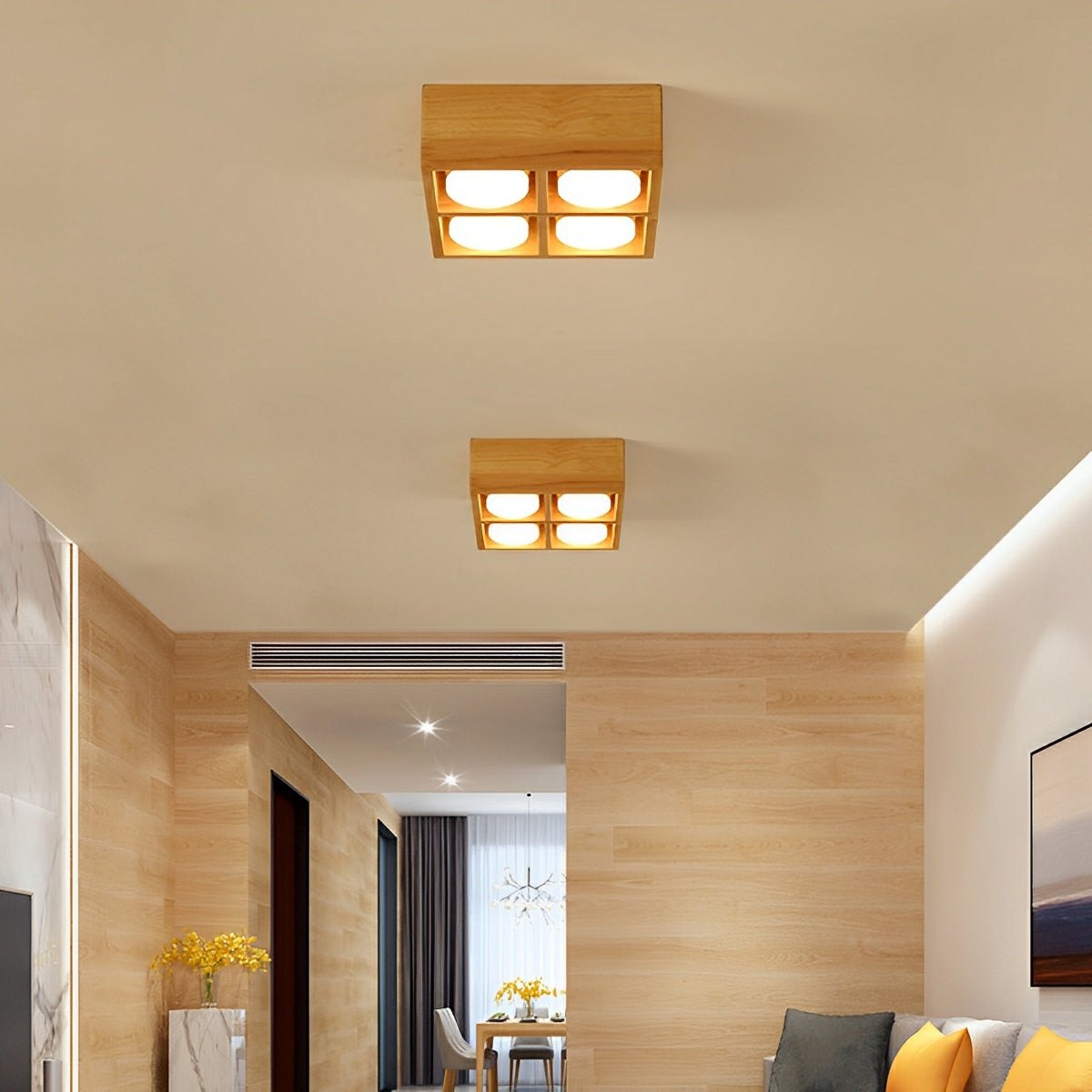 Modern Minimalist Wood Square LED Indoor Ceiling Spot Light - Flare Shack