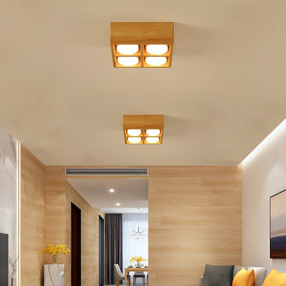 Modern Minimalist Wood Square LED Indoor Ceiling Spot Light - Flare Shack