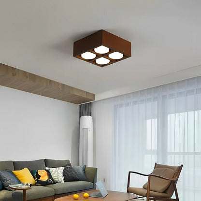 Modern Minimalist Wood Square LED Indoor Ceiling Spot Light - Flare Shack