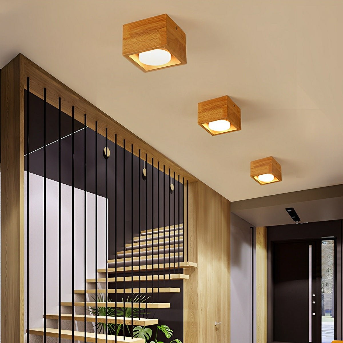 Modern Minimalist Wood Square LED Indoor Ceiling Spot Light - Flare Shack