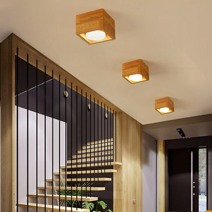 Modern Minimalist Wood Square LED Indoor Ceiling Spot Light - Flare Shack