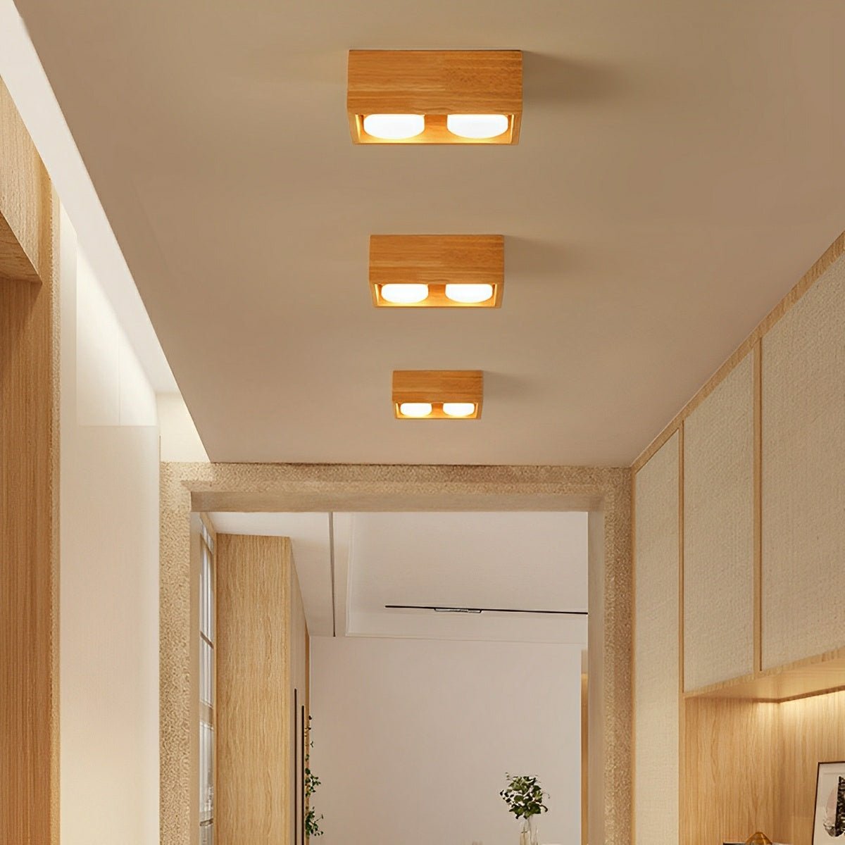 Modern Minimalist Wood Square LED Indoor Ceiling Spot Light