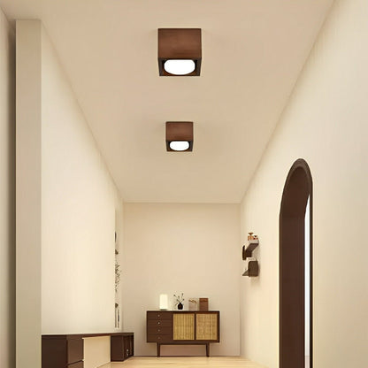 Modern Minimalist Wood Square LED Indoor Ceiling Spot Light