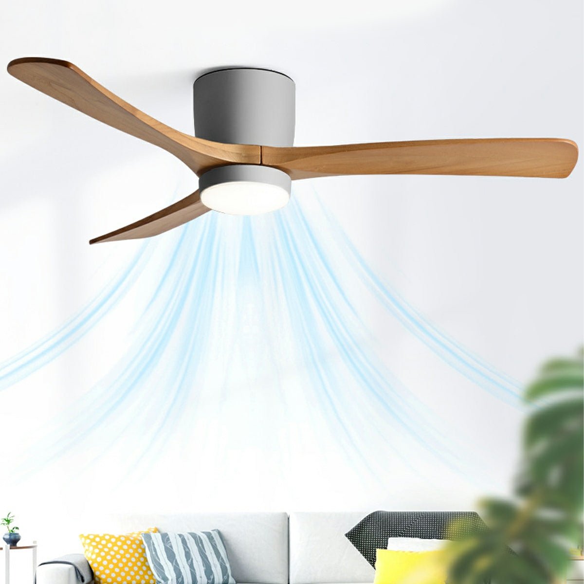 Modern Nordic Minimalist Wood Reverse 6-Speed DC Motor Inverter Ceiling Fan Light