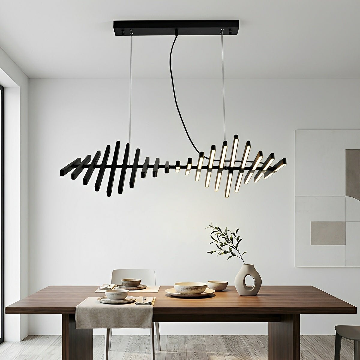 Modern Nordic Waves Fishbone Fish Skeleton Dimming LED Pendant Light - Flare Shack