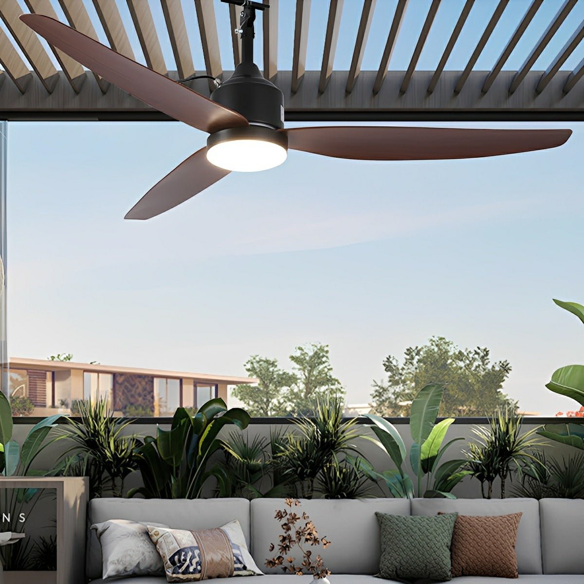Modern Outdoor Dimmable DC Motor Reverse Frequency Ceiling Fan Light - Flare Shack