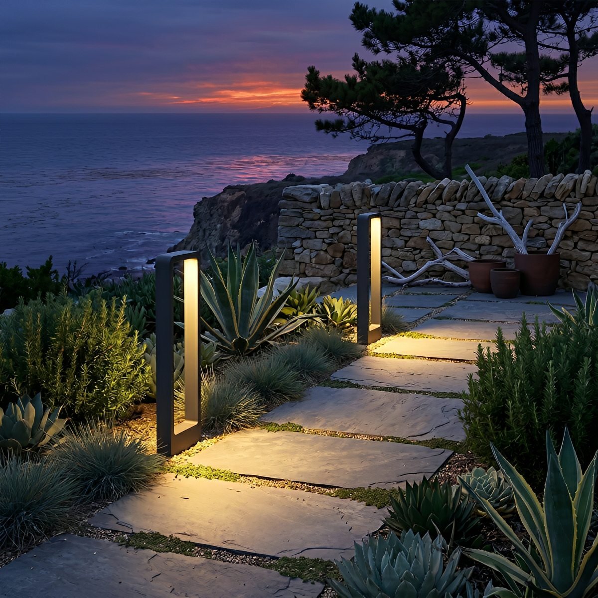 Modern Rectangular Frame Waterproof Outdoor Bollard Parth Light - Flare Shack