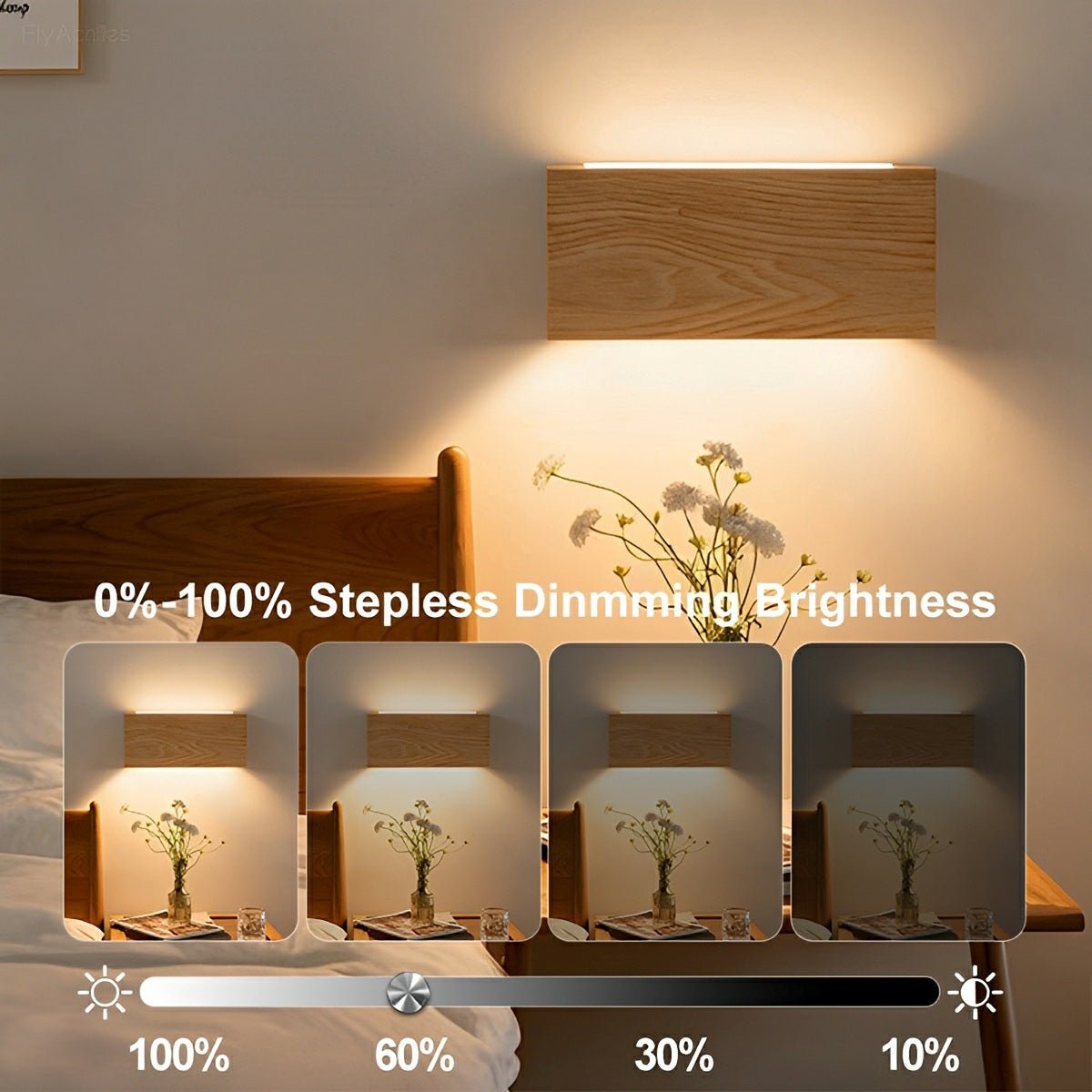 Modern Rectangular Wood Touch Dimming LED Wall Sconce
