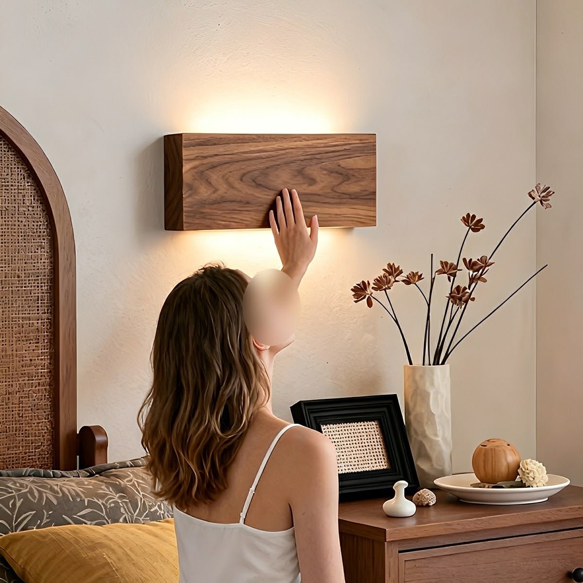 Modern Rectangular Wood Touch Dimming LED Wall Sconce