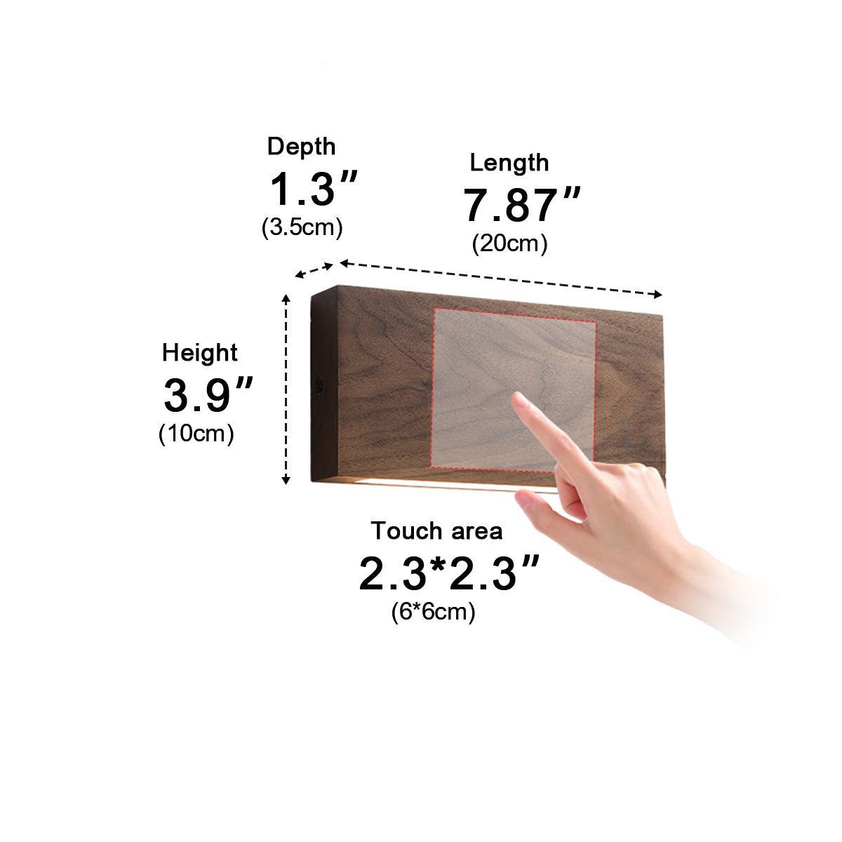 Modern Rectangular Wood Touch Dimming LED Wall Sconce