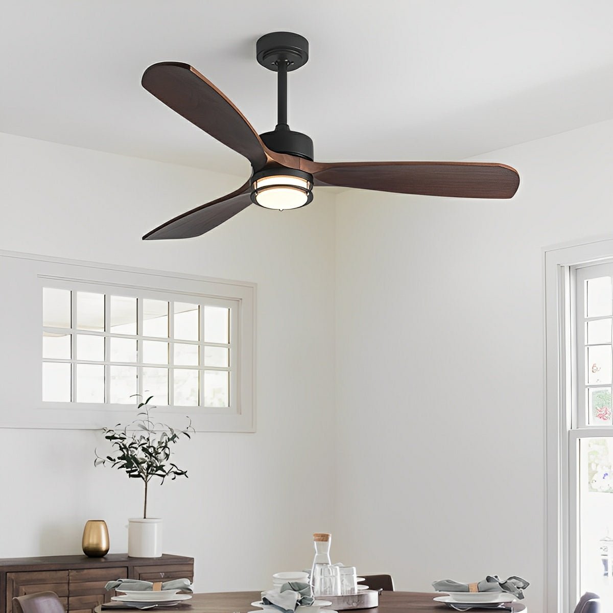 Modern Scandinavian Wood DC Motor Reverse Full - Spectrum LED Ceiling Fan Lights - Flare Shack