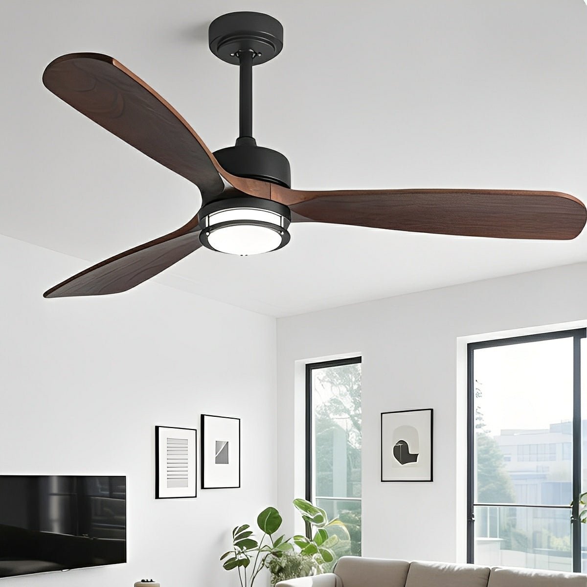 Modern Scandinavian Wood DC Motor Reverse Full - Spectrum LED Ceiling Fan Lights - Flare Shack