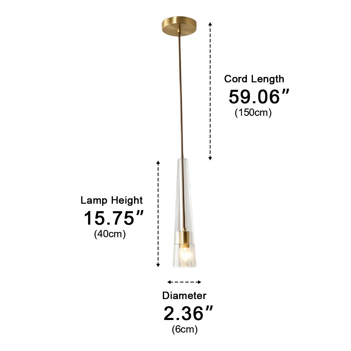 Modern Slim Conical Crystal Pendant Light
