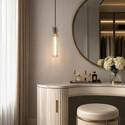 Modern Slim Cylindrical Crystal LED Pendant Light