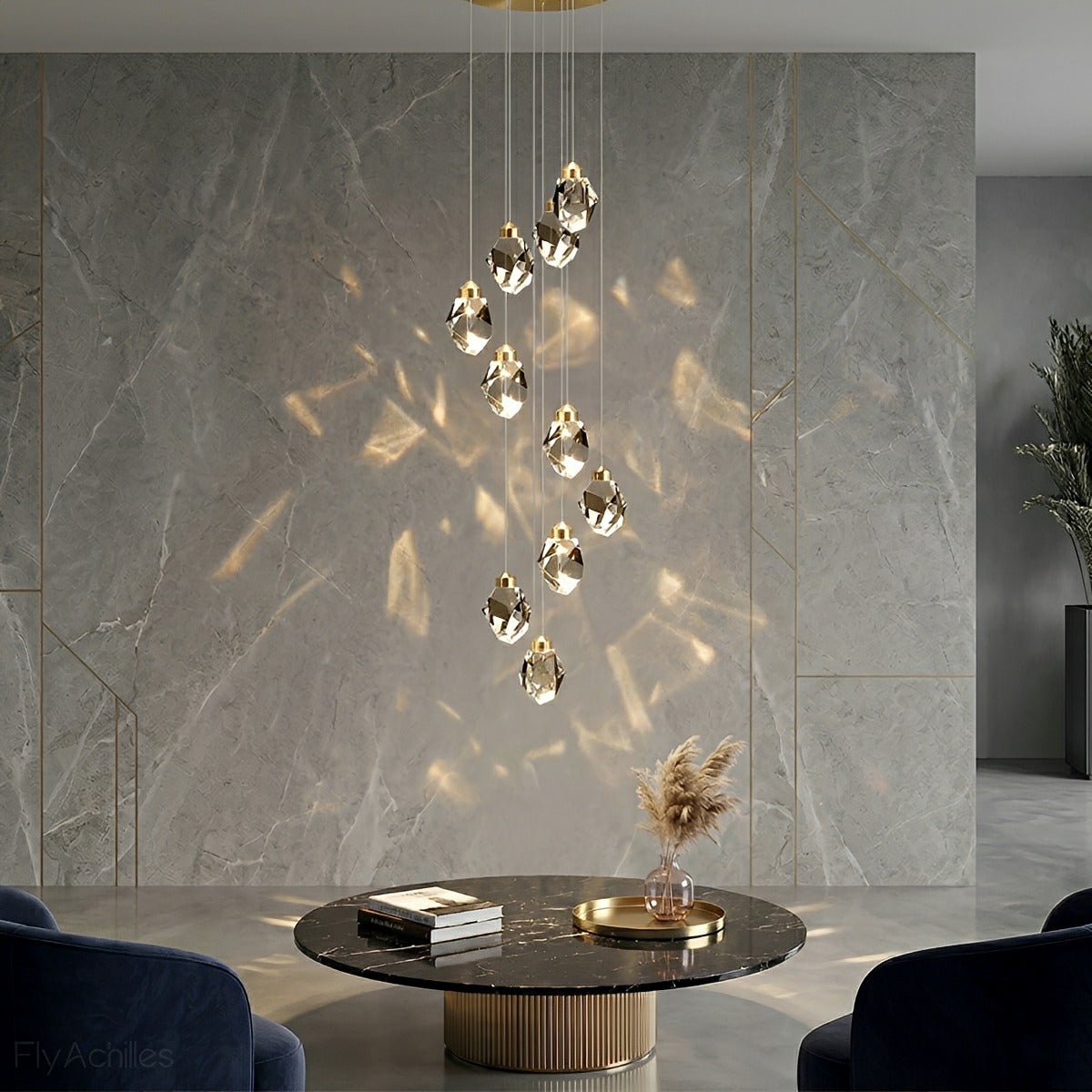 Modern Spiral Crystal Droplets Staircase Chandelier Modern Spiral Crystal Staircase Chandelier - Flare Shack