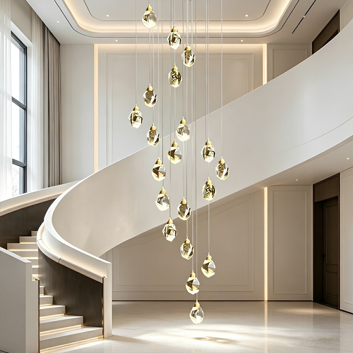 Modern Spiral Crystal Droplets Staircase Chandelier Modern Spiral Crystal Staircase Chandelier - Flare Shack