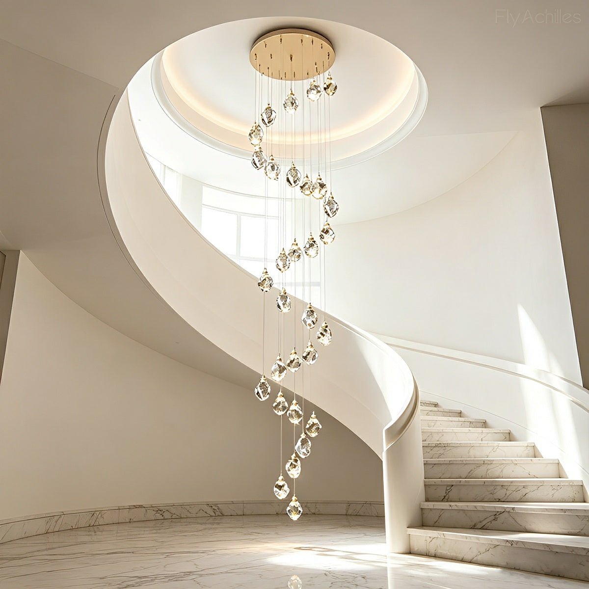 Modern Spiral Crystal Droplets Staircase Chandelier Modern Spiral Crystal Staircase Chandelier - Flare Shack