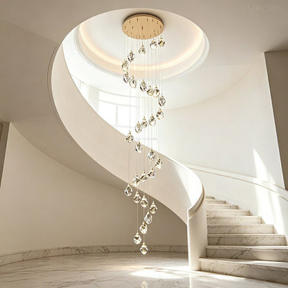 Modern Spiral Crystal Droplets Staircase Chandelier Modern Spiral Crystal Staircase Chandelier - Flare Shack