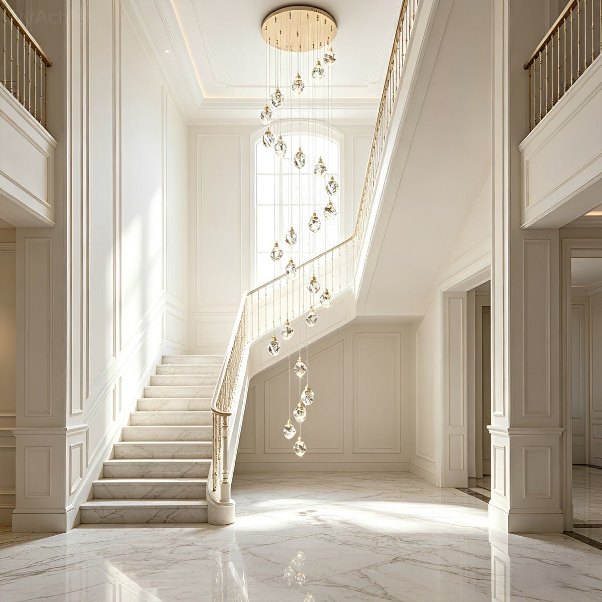 Modern Spiral Crystal Droplets Staircase Chandelier Modern Spiral Crystal Staircase Chandelier - Flare Shack