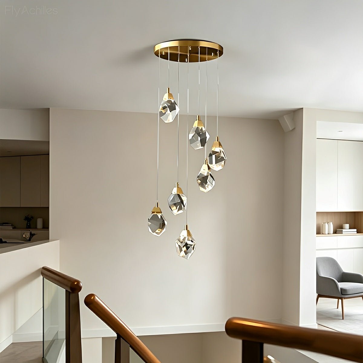 Modern Spiral Crystal Droplets Staircase Chandelier Modern Spiral Crystal Staircase Chandelier - Flare Shack