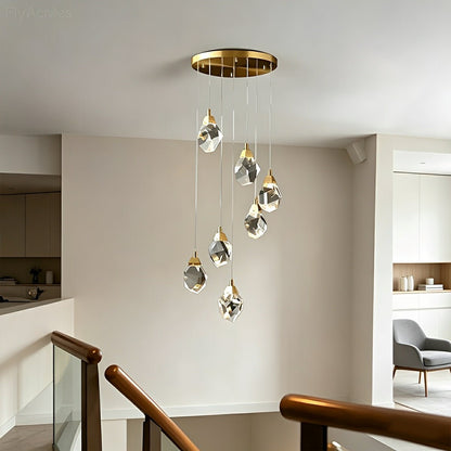 Modern Spiral Crystal Droplets Staircase Chandelier Modern Spiral Crystal Staircase Chandelier - Flare Shack
