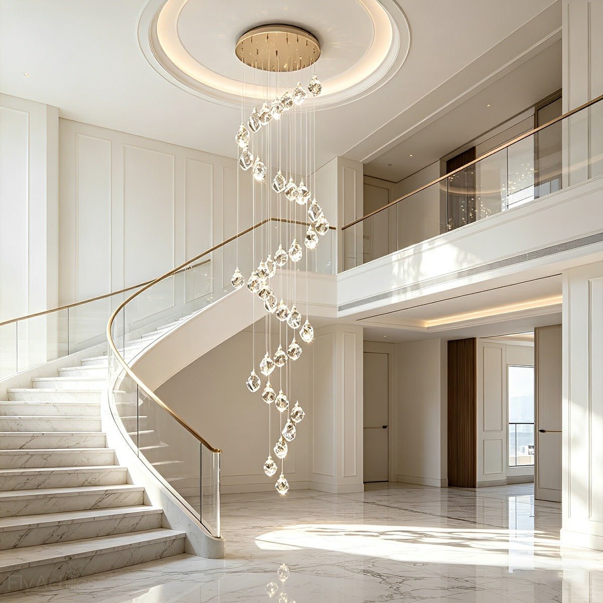 Dimmable Modern Spiral Crystal Droplets Staircase Chandelier