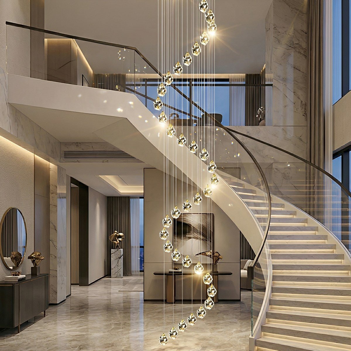 Modern Spiral Crystal Droplets Staircase Chandelier Modern Spiral Crystal Staircase Chandelier - Flare Shack