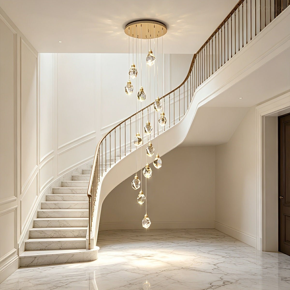 Modern Spiral Crystal Droplets Staircase Chandelier Modern Spiral Crystal Staircase Chandelier - Flare Shack