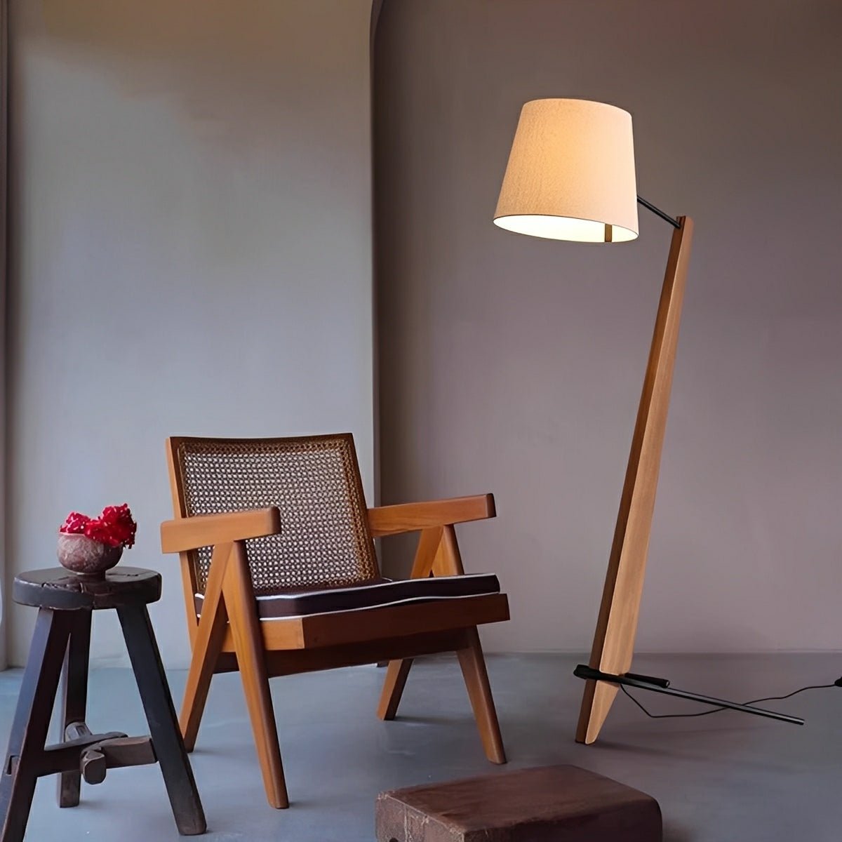 Modern Tilt Wood Fabric Drum Shade Floor Lamp - Flare Shack
