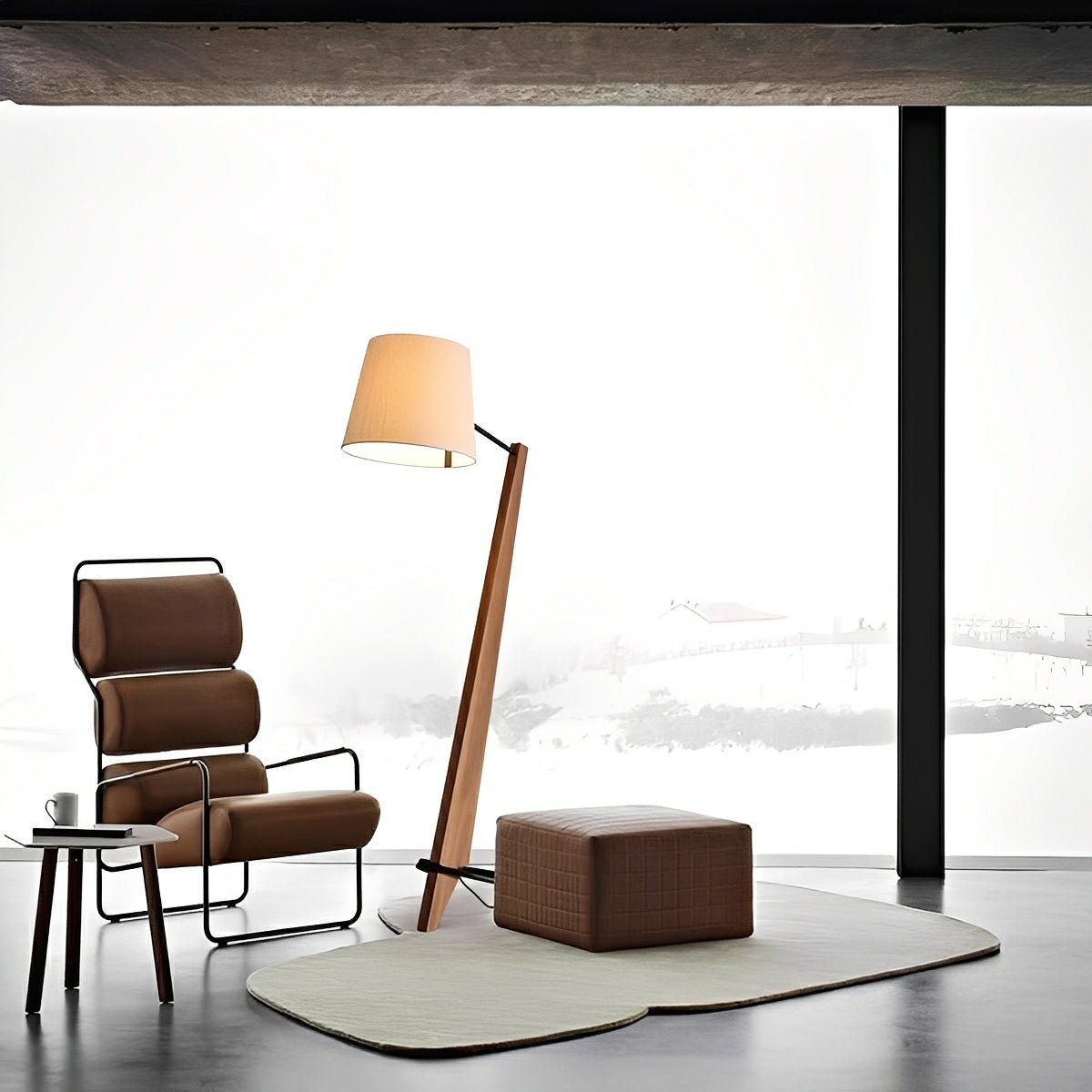 Modern Tilt Wood Fabric Drum Shade Floor Lamp - Flare Shack
