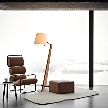 Modern Tilt Wood Fabric Drum Shade Floor Lamp - Flare Shack