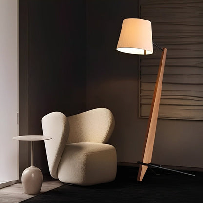Modern Tilt Wood Fabric Drum Shade Floor Lamp - Flare Shack