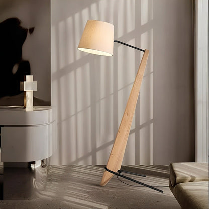 Modern Tilt Wood Fabric Drum Shade Floor Lamp - Flare Shack
