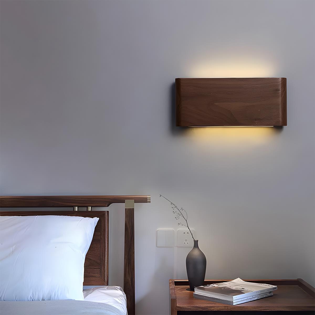 Modern Walnut Solid Wood Rectangular LED Indoor Wall Sconce - Flare Shack