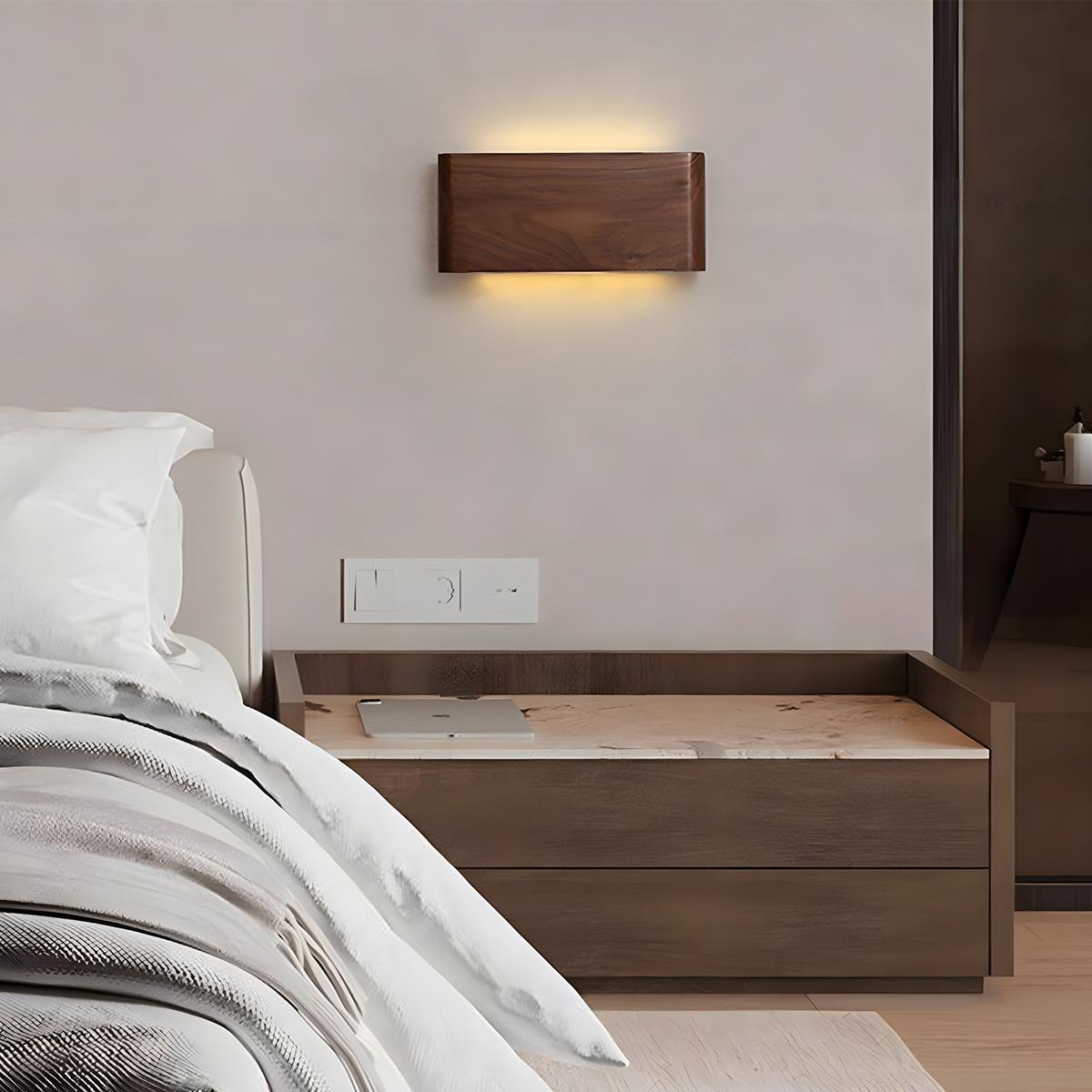 Modern Walnut Solid Wood Rectangular LED Indoor Wall Sconce - Flare Shack