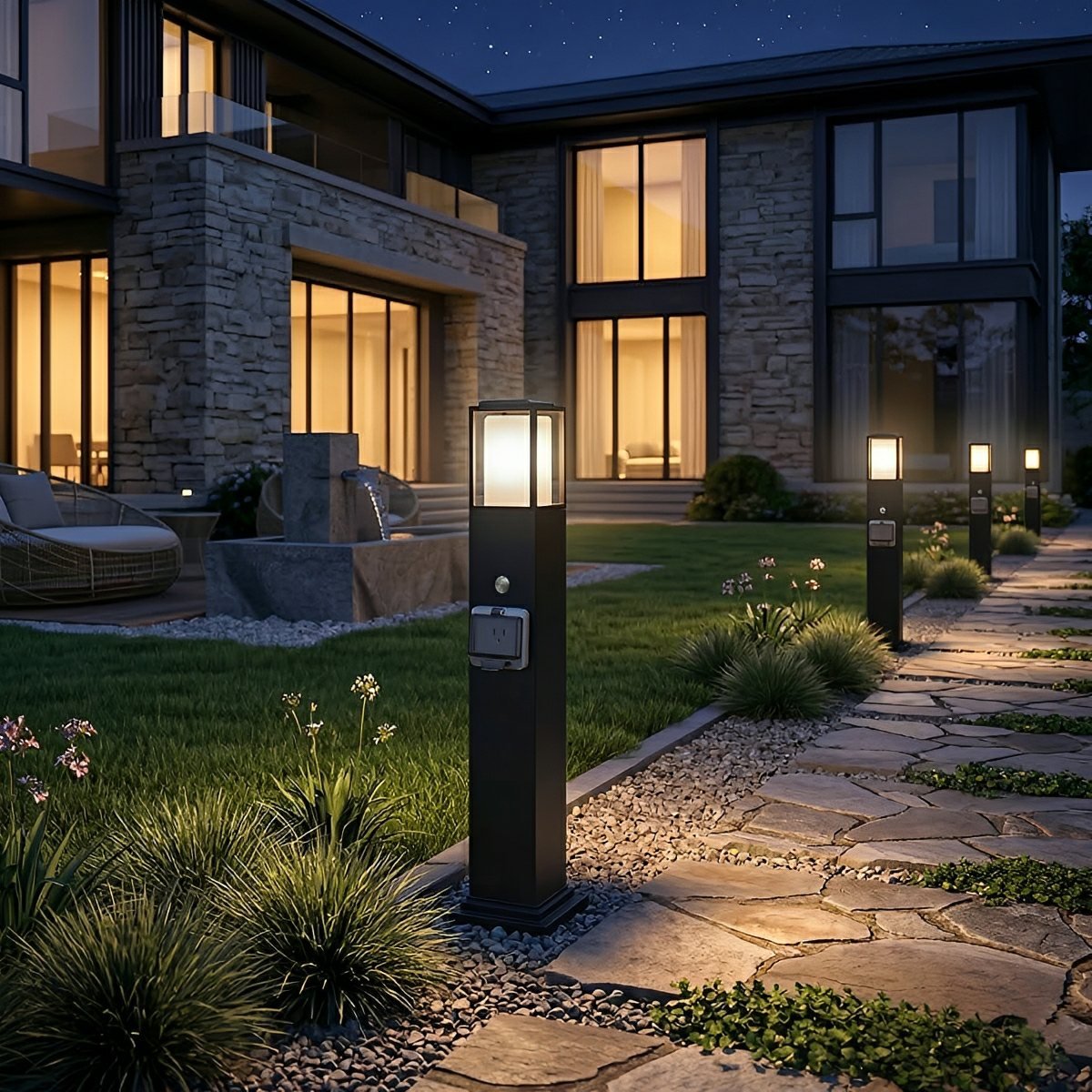 Modern Waterproof Outdoor LED Landscape Path Lights with Socket Charging Station - Flare Shack