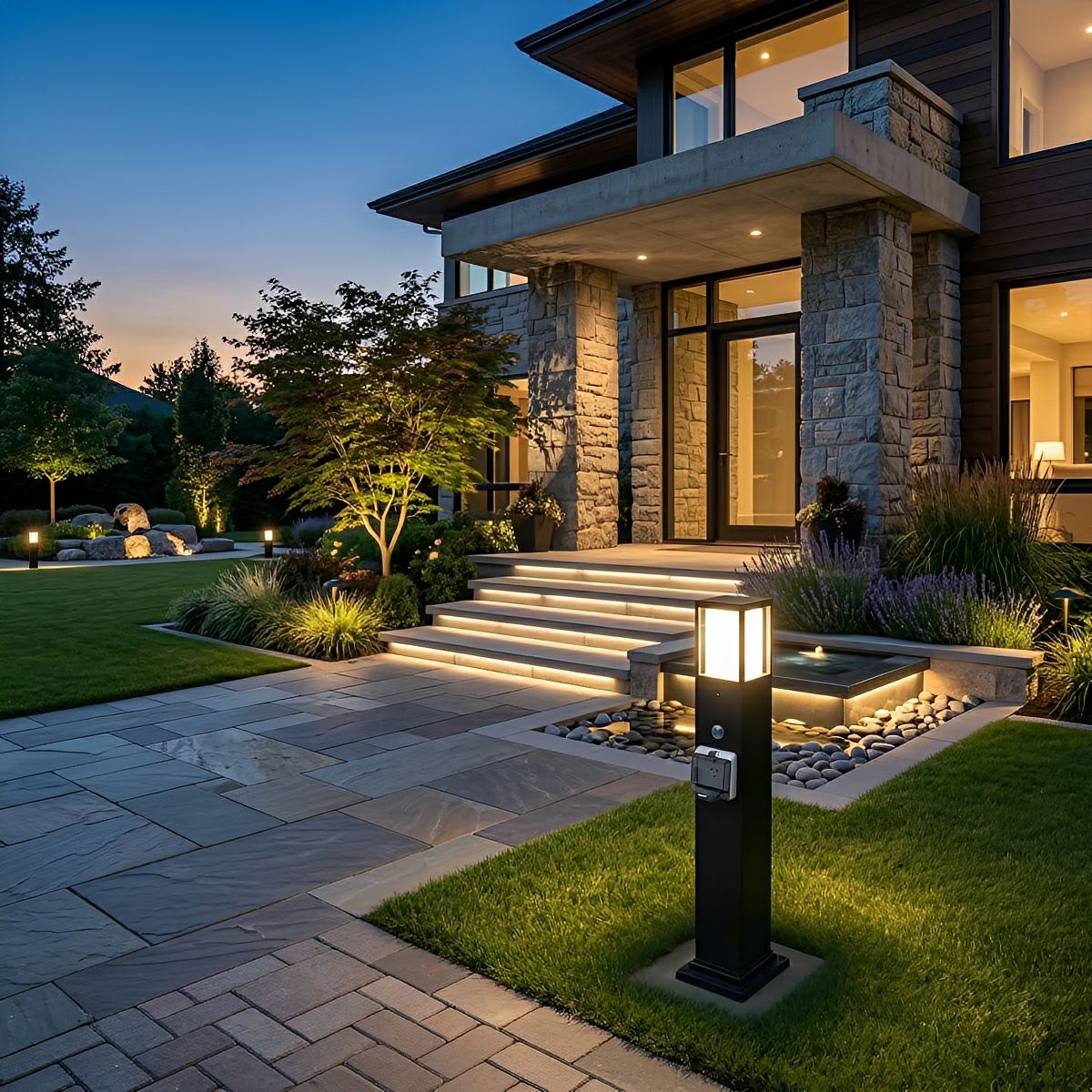 Modern Waterproof Outdoor LED Landscape Path Lights with Power Outlet