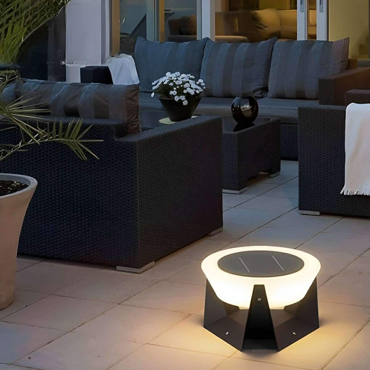 Modern Waterproof Solar Round LED Outdoor Post Lights - Flare Shack