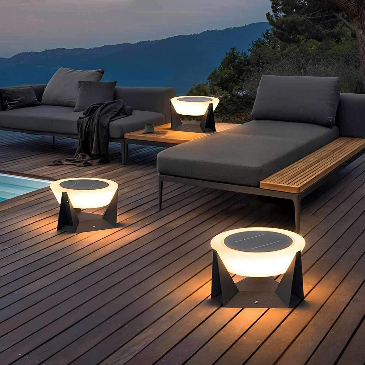 Modern Waterproof Solar Round LED Outdoor Post Lights - Flare Shack