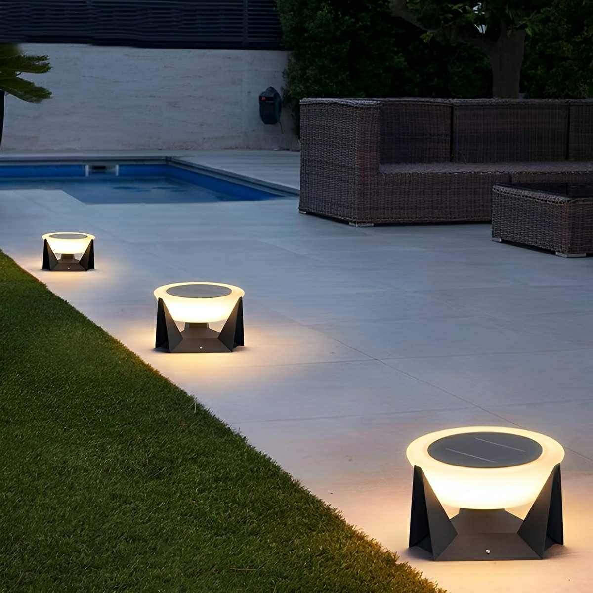 Modern Waterproof Solar Round LED Outdoor Post Lights - Flare Shack