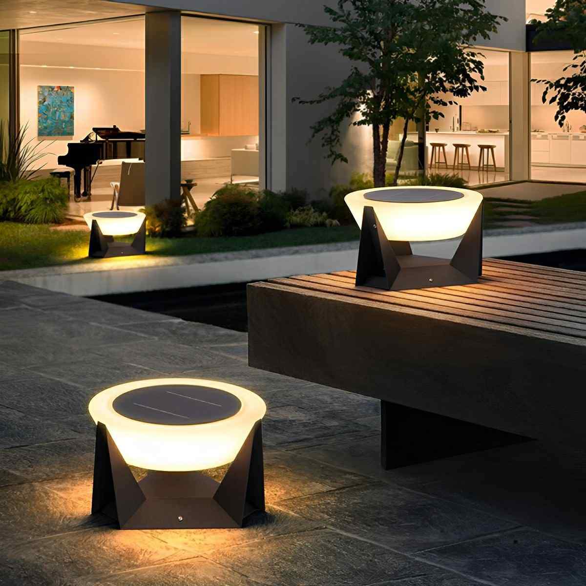 Modern Waterproof Solar Round LED Outdoor Post Lights - Flare Shack