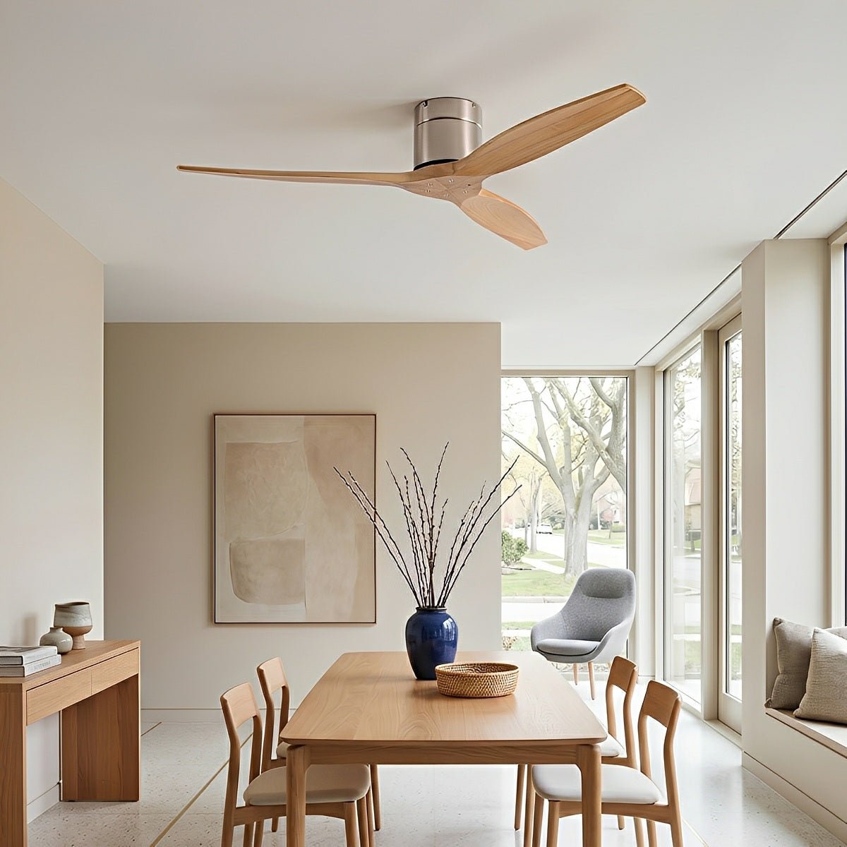Modern Wing - inspired Wood 3 - Blade DC Motor Reverse Ceiling Fan - Flare Shack