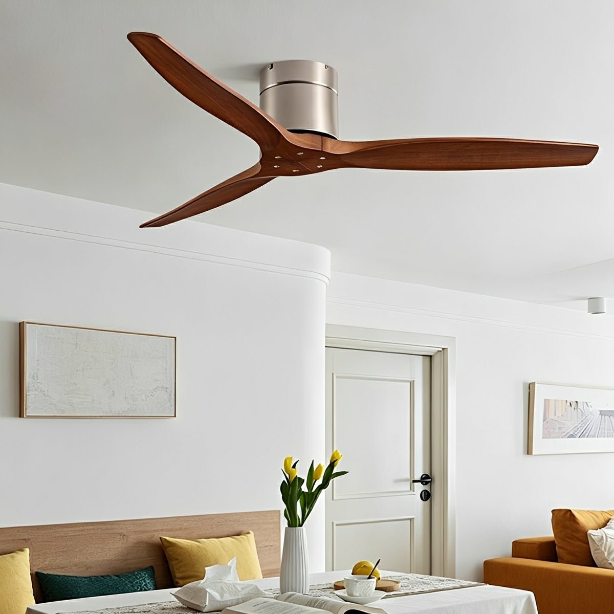 Modern Wing - inspired Wood 3 - Blade DC Motor Reverse Ceiling Fan - Flare Shack