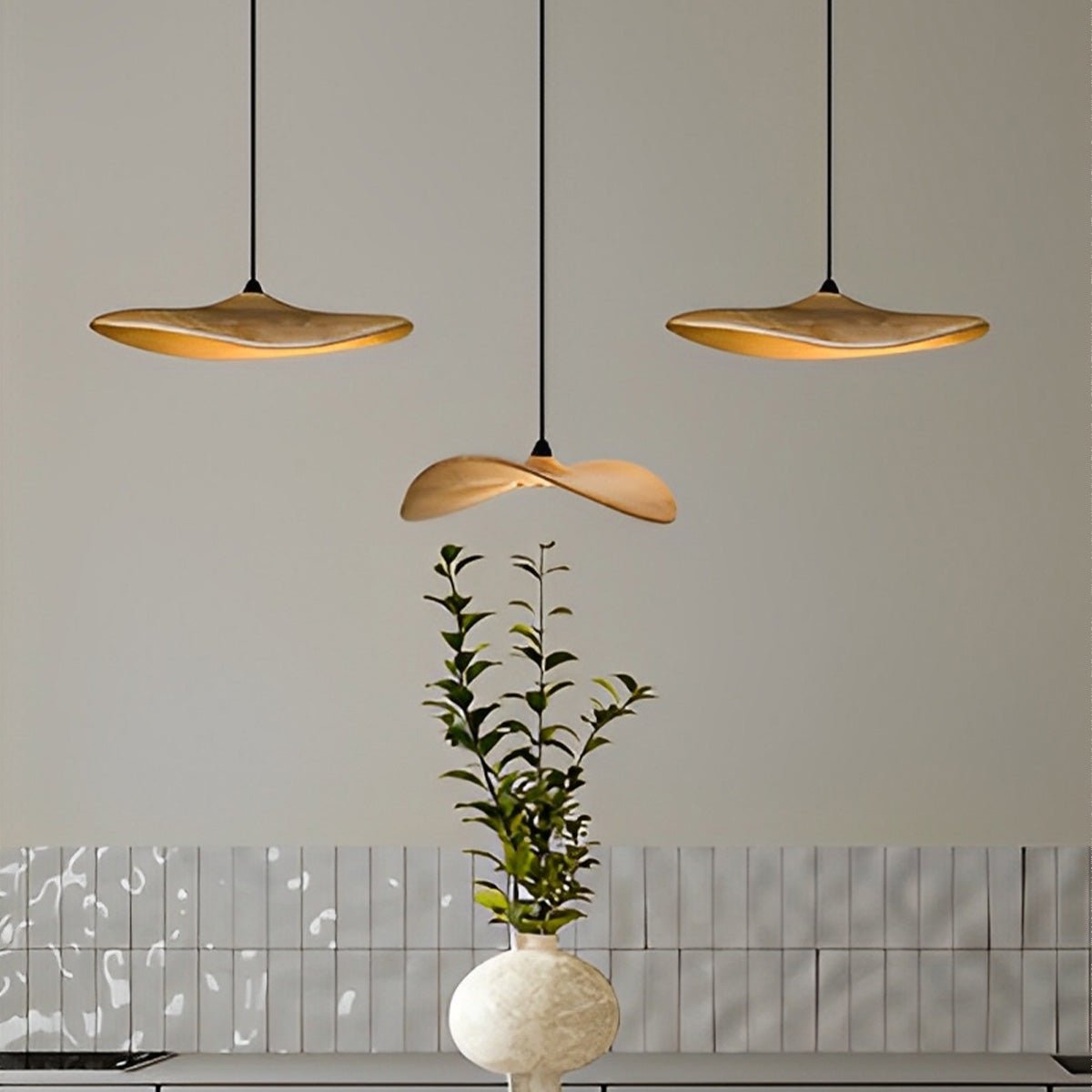 Modern Wood Natural Style Lotus Leaf LED Pendant Light - Flare Shack
