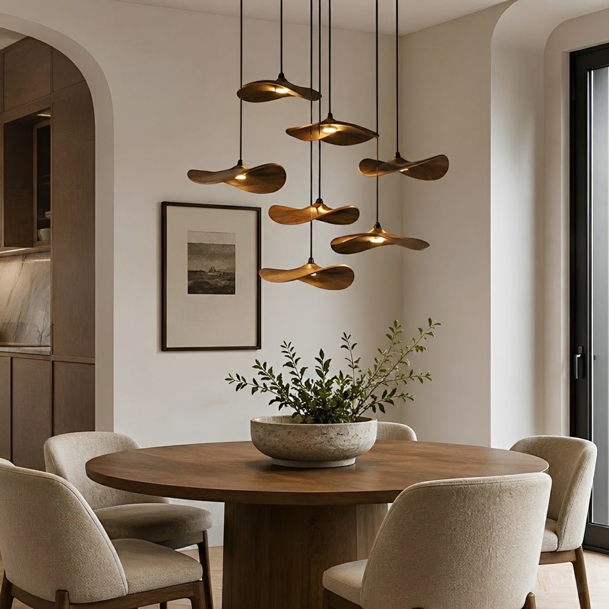 Modern Wood Natural Style Lotus Leaf LED Pendant Light