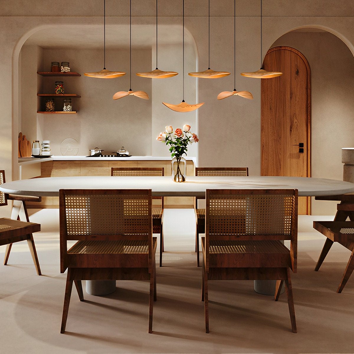 Modern Wood Natural Style Lotus Leaf LED Pendant Light - Flare Shack